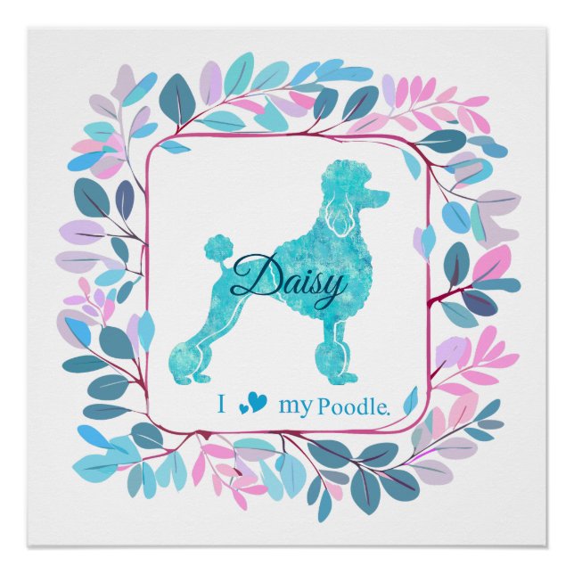 Pôster Elegant Pastel Blue Poodle Poster | Personalized (Frente)