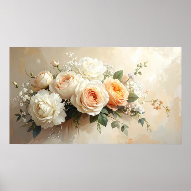 Poster Elegant Peach & Cream Rose Bouquet: Romantic Paint (Frente)