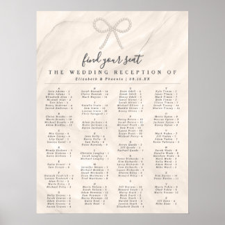 Poster Elegant Pearl Bow Alphabetical Guest Seating Chart