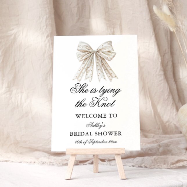 Poster Elegant Pearl Bow She's Tying the Knot Welcome (Criador carregado)