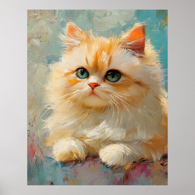 Poster Elegant Persian Kitten – Cute Pastel Digital Portr (Frente)
