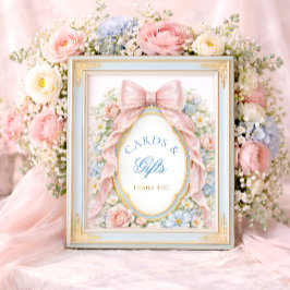 Poster Elegant  Pink Bow Baby Shower Cards and Gifts