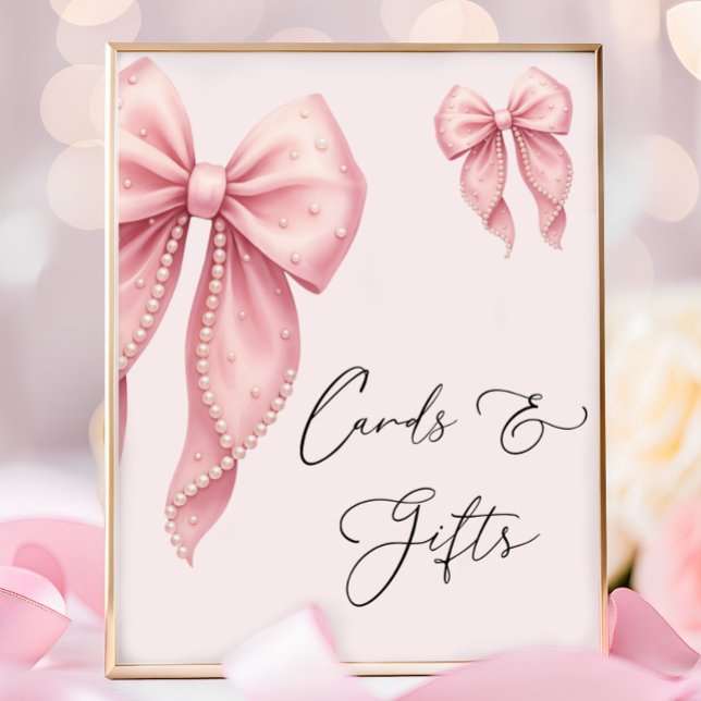 Poster Elegant Pink Bow Baby Shower Cards and Gifts (Criador carregado)