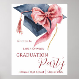 Poster Elegant Pink Bow Graduation Party 