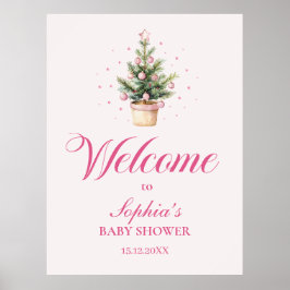 Poster Elegant Pink Christmas Tree Baby Shower Welcome