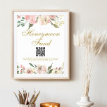 Poster Elegant Pink Gold Floral Wedding Honeymoon Fund<br><div class="desc">An elegant floral wedding poster for your honeymoon fund is decorated with beautiful blush pink roses and peonies around the QR cade. A lovely sign for a spring or summer garden ceremony written in chic antique gold script. Have your guests scan to donate money to your honeymoon.</div>