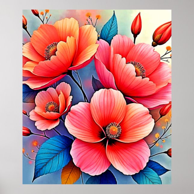 Poster Elegant Poppies: Radiant Nature Art (Frente)