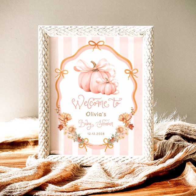 Poster Elegant Pumpkin Fall Floral Baby Shower Welcome (Criador carregado)