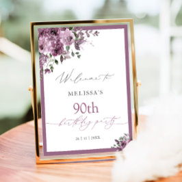 Poster Elegant Purple Floral Any Age Birthday Welcome