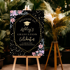 Poster Elegant Purple watercolor flowers Graduation