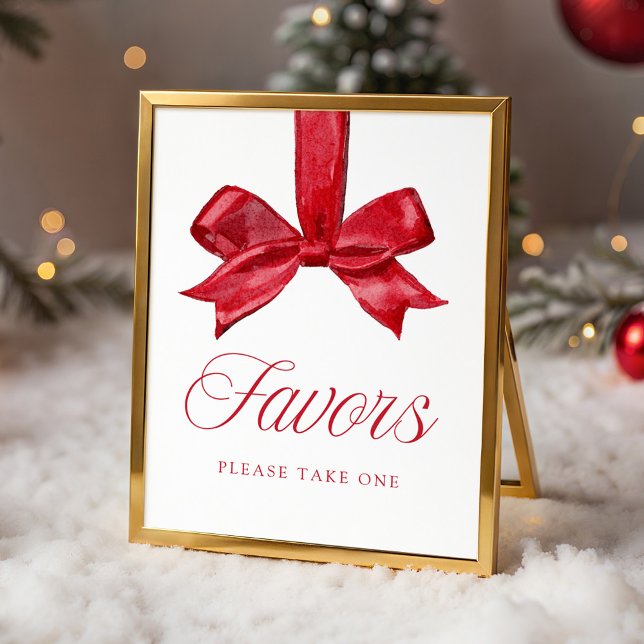 Poster Elegant Red Bow Baby Shower Favors Sign (Criador carregado)