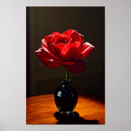 Poster Elegant Red Rose in Black Vase Art