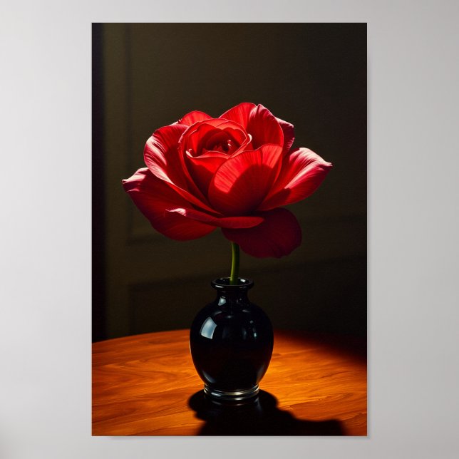 Poster Elegant Red Rose in Black Vase Art (Frente)
