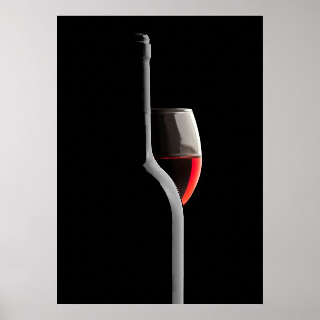 Poster Elegant Red Wine Glass & Bottle. Black Background (Frente)