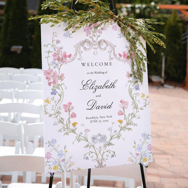 Poster Elegant Rococo Floral Crest Wedding Welcome (Criador carregado)