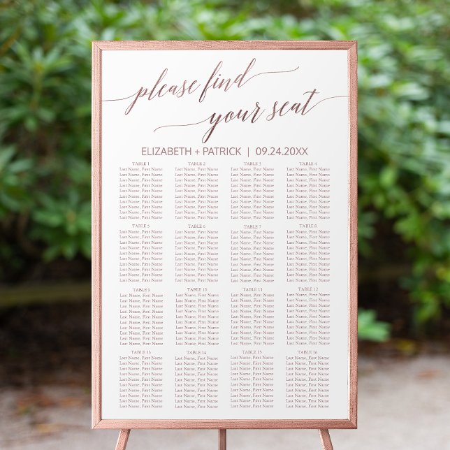 Poster Elegant Rose Gold Calligraphy Seating Chart (Criador carregado)