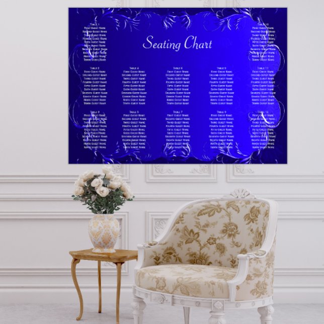 Poster Elegant Royal Blue Wedding Reception Seating Chart (Criador carregado)