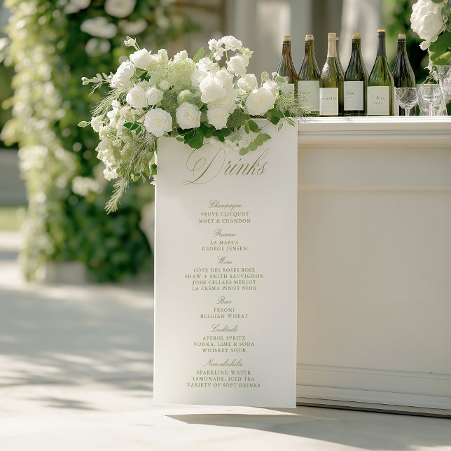 Poster Elegant Sage Green Wedding Drinks Bar Menu Banner (Elegant Sage Green Wedding Drinks Bar Menu)