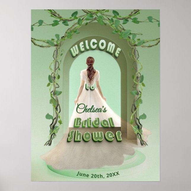 Poster Elegant Sage Greenery Bridal Shower Welcome Sign (Frente)