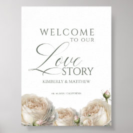 Poster Elegant Sage Greenery Roses Welcome Wedding Sign