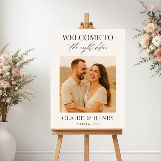 Poster Elegant Script Night Before Photo Wedding Welcome  (Criador carregado)