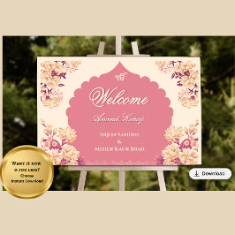 Poster Elegant Sikh Wedding Welcome Sign | Anand Karaj