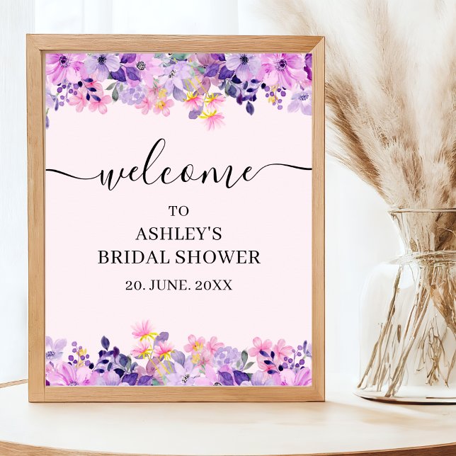 Poster Elegant Spring Bridal Shower with Purple Flowers (Criador carregado)
