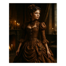Pôster Elegant Steampunk Victorian Lady in Brown 
