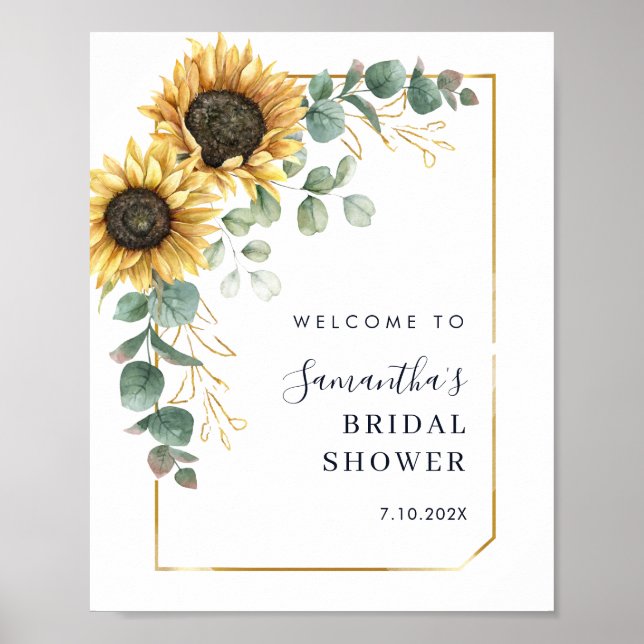 Poster Elegant Sunflower Floral Bridal Shower Welcome (Frente)