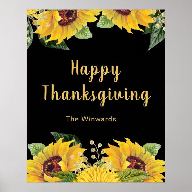 Poster Elegant Sunflowers and Foliage Thanksgiving Party (Frente)
