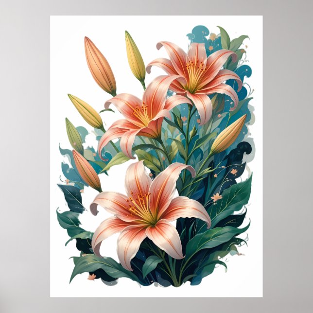 Poster Elegant Tiger Lilies Floral Arrangement Illustrati (Frente)