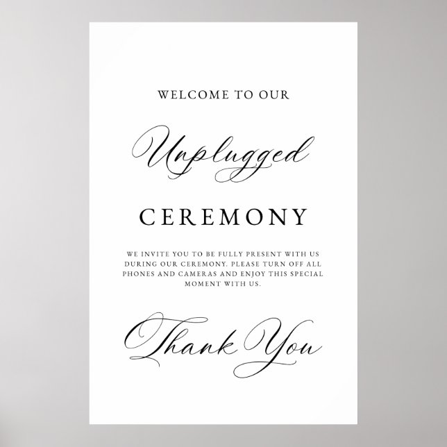Poster Elegant Unplugged Wedding Ceremony Sign | Modern  (Frente)