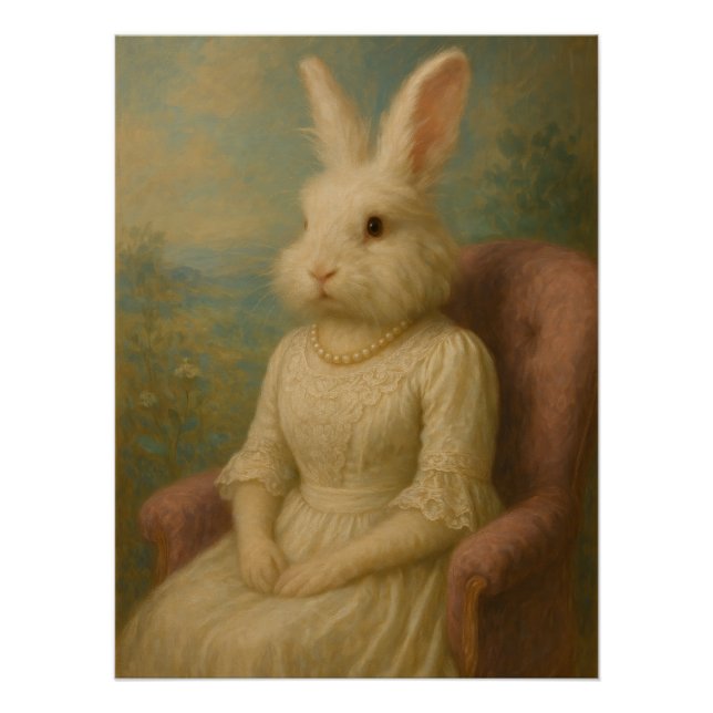 Pôster Elegant Victorian Lady Rabbit Anthropomorphic (Frente)