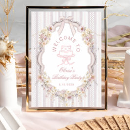 Poster Elegant Vintage Wildflower Bow Birthday Welcome