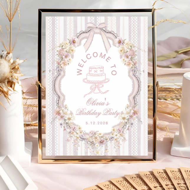 Poster Elegant Vintage Wildflower Bow Birthday Welcome (Criador carregado)