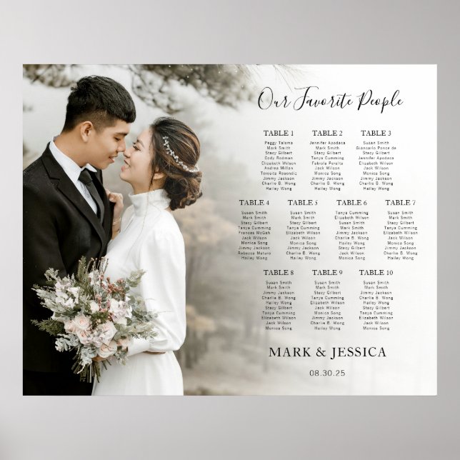 Poster Elegant Wedding 10 table Seating Chart with Photo (Frente)