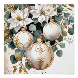 Pôster Elegant White and Gold Baubles Watercolor