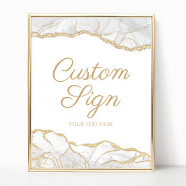 Poster Elegant White Gold Agate Custom Text Sign