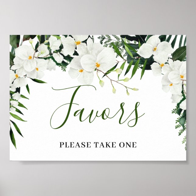 Poster Elegant White Orchids Bohemian Favors Wedding Sign (Frente)