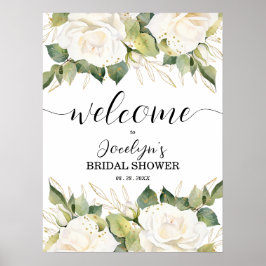Poster Elegant White Roses Bridal Shower Welcome