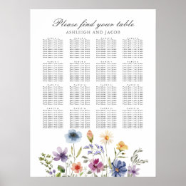 Poster Elegant Wildflowers Spring Wedding Seating Chart