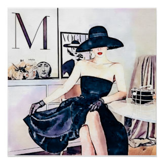 Pôster Elegant woman in Black Strapless Dress