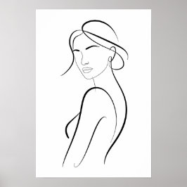 Poster Elegant Woman with Hat Minimalist Line Art