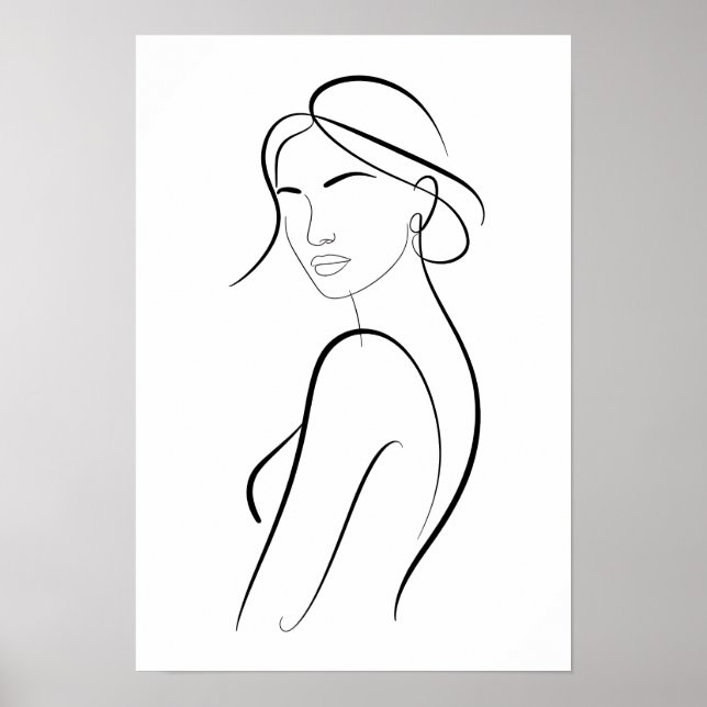 Poster Elegant Woman with Hat Minimalist Line Art (Frente)
