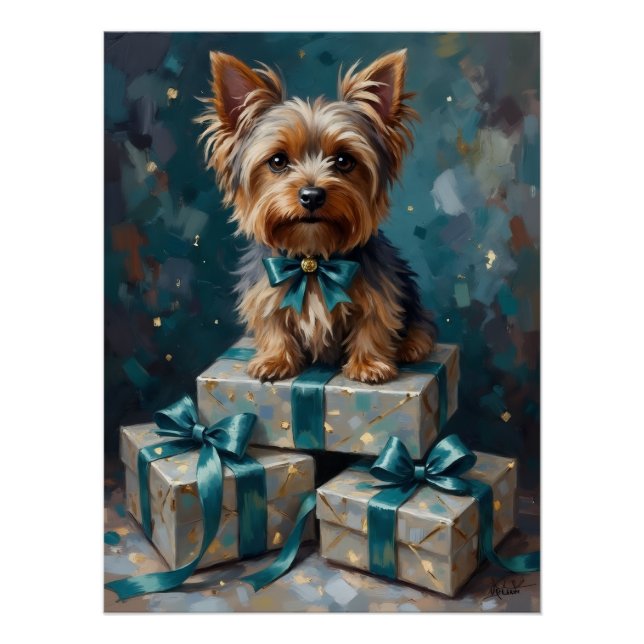 Pôster Elegant Yorkshire Terrier Dog Holiday Gift Stack (Frente)
