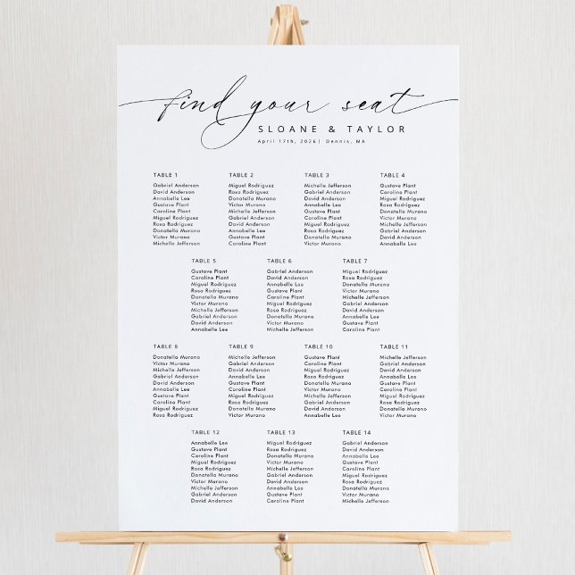 Poster Elegante 14 Mesa Encontre seu gráfico de assentos (Criador carregado)