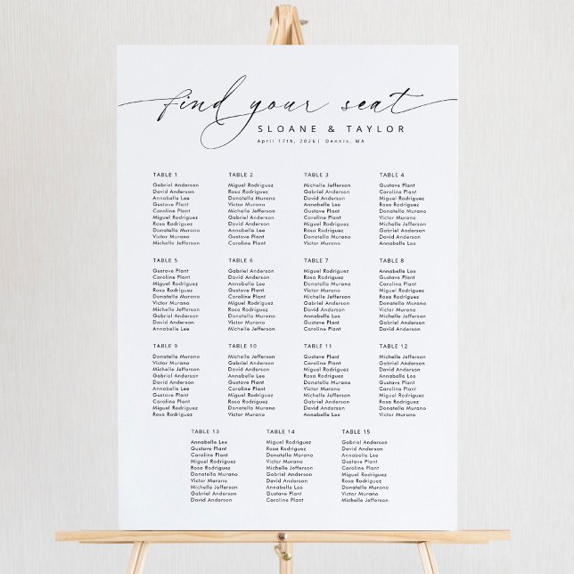 Poster Elegante 15 Mesa Encontre seu gráfico de assentos (Criador carregado)