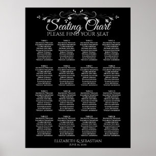 Poster Elegante 16 Gráfico de Assentos de Casamento Negro