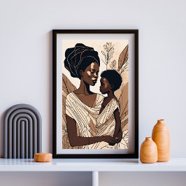 Poster Elegante Abraço de Mãe e Filho Afro
