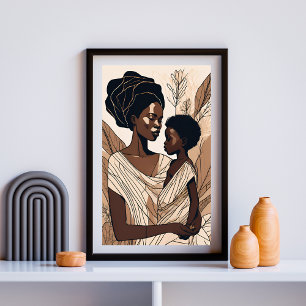 Poster Elegante Abraço de Mãe e Filho Afro